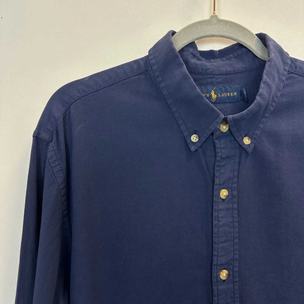 Polo PRL Ralph Lauren XL Slim Fit Stretch Button Down Shirt Navy Blue